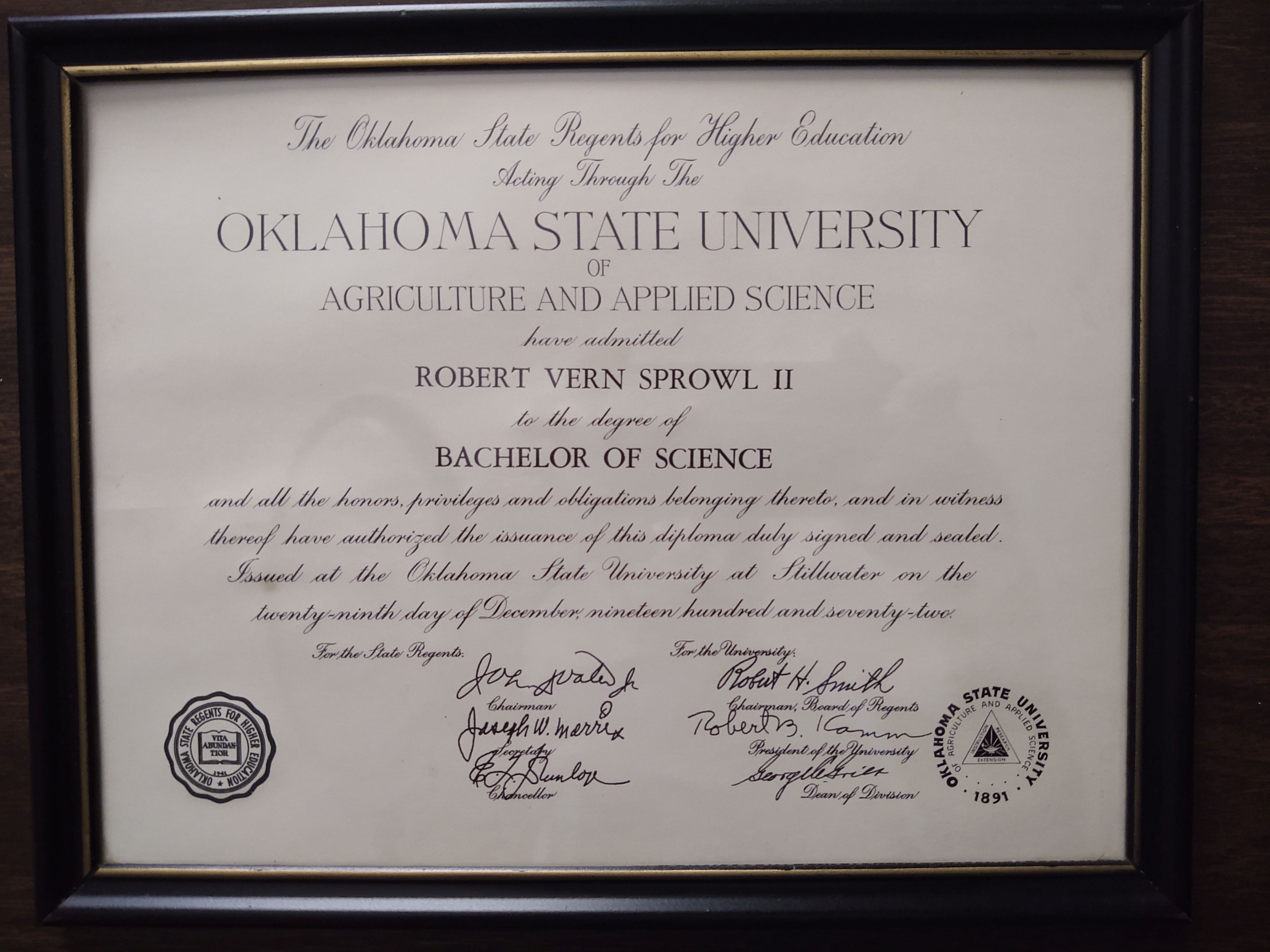 OSU BS Diploma.